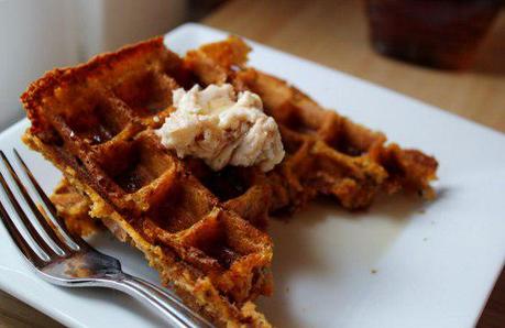 Food: Whole Wheat Pumpkin Waffles with Maple Cinnamon Butter.