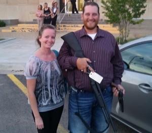 Michael Keoughan, right, after reclaiming his firearms following his acquittal on charges of disorderly conduct in Andrews, Texas. (Photo: Facebook https://www.facebook.com/photo.php?fbid=10204539325305375&set=a.1756139225535.103073.1300607671&type=1&theater ) 