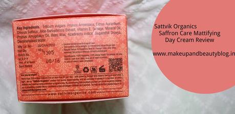 Sattvik Organics Saffron Care Mattifying Day Cream Review