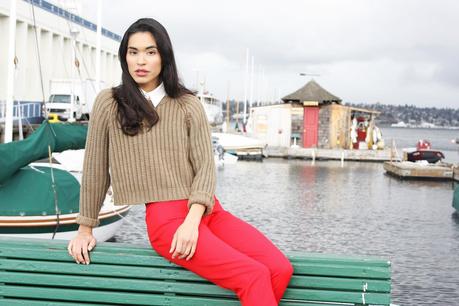 red, trousers, fall fashion, street style, cropped sweater, seattle, model, ashley chanel, outfit ideas