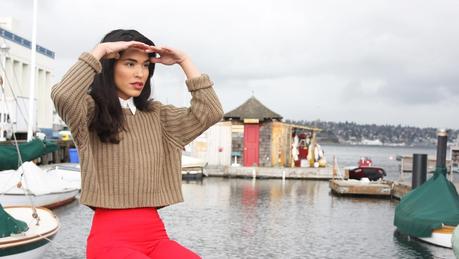 red, trousers, fall fashion, cropped sweater, seattle, model, ashley chanel