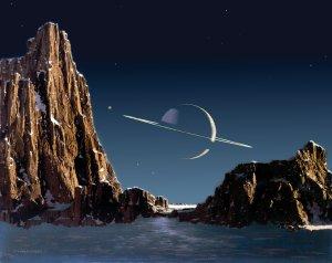 Saturn as Seen from Titan by Chesley Bonestell (1952)