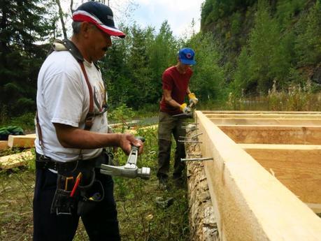 Construction of a house in August for Aboriginal protesters to permanently blockade LNG pipeline development in Gitxsan territory - Photos by Pansy Wright-Simms