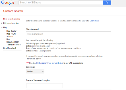 Image: How to setup Google Custom Search Engine step 2