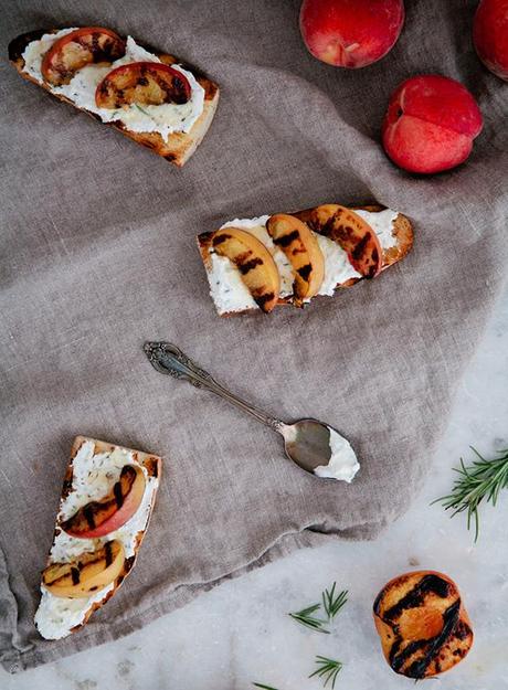 grilled peach tartine by a thousand threads
