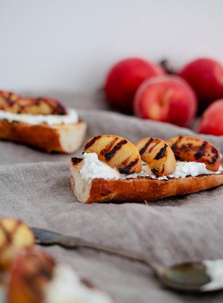 grilled peach tartine by a thousand threads