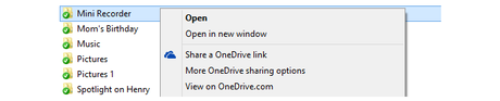 right click to share on OneDrive