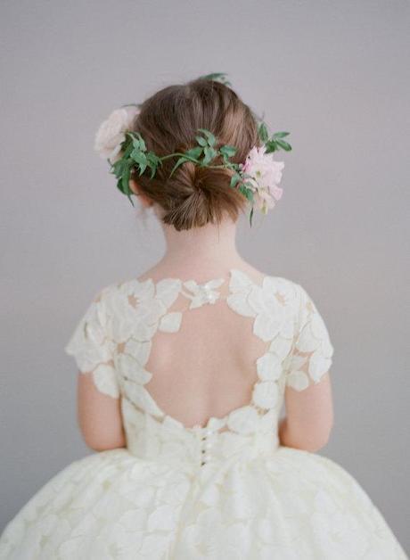 Open back flower girl dress with petals