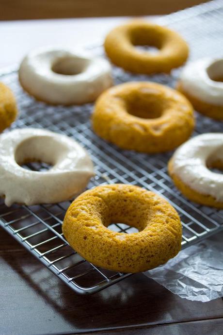 PUMPKIN DONUTS WITH MAPLE-CINNAMON CREAM CHEESE FROSTING