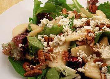 Pear, Walnut and Blue Cheese Salad with Maple Dijon Dressing