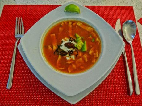 Tortilla soup with all the delicious toppings