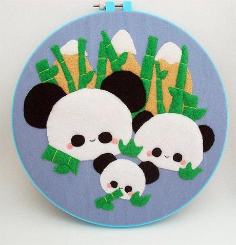 Pudding Panda Family Embroidery Wall Art from Quacked! Plush