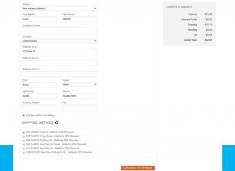 Shipping and Handling page