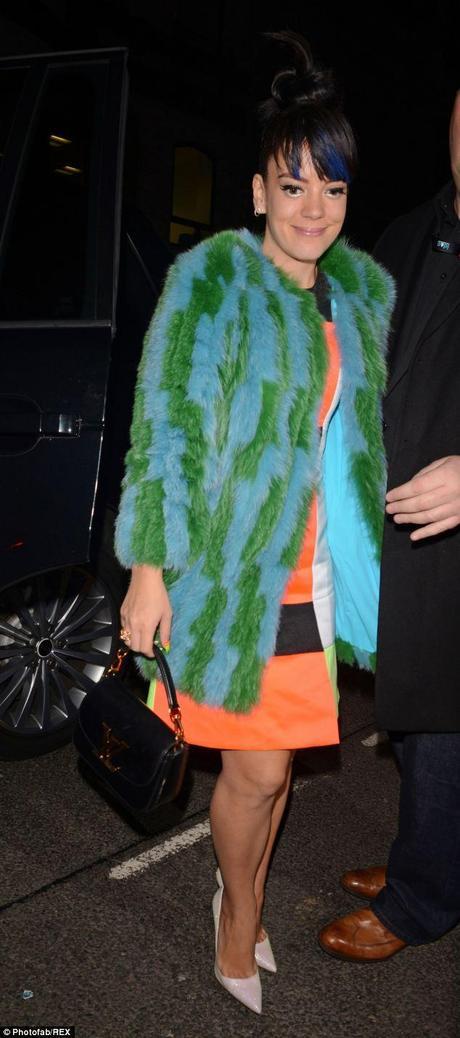 Trend-setter: Lily Allen steps out in a Roksanda Illncic fur jacket