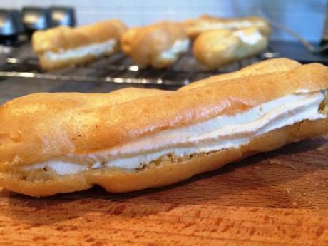 whipped cream filled choux pastry eclairs