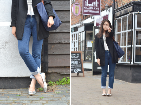 Daisybutter - UK Lifestyle and Fashion Blog: what i wore, uk fashion blogger, metallic shoes, duster coat, AW14, CHANEL jeans, longchamp le pliage tote