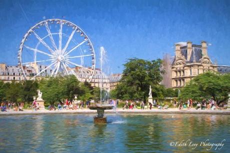 Jardin des Tuileries, Paris, garden, fountain, water, summertime, France, travel photography, Topaz Impression
