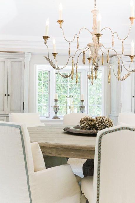 dining room // upholstered chair details #nailhead #slipcovered