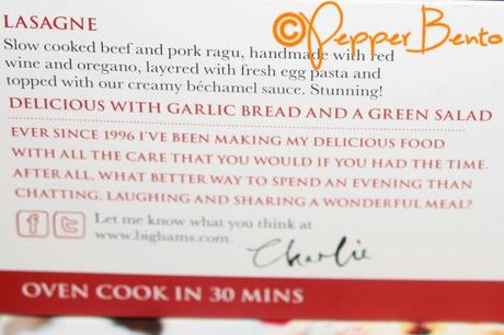 Charlie Bigham's Lasagne Description