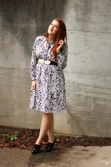 1980's black and white floral dress