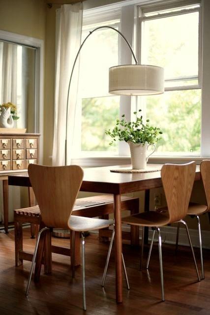 modern dining room with floor lamp