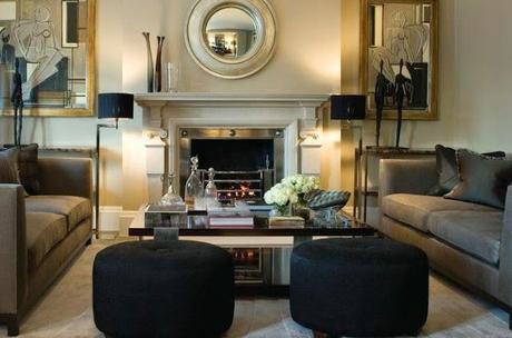 beautiful living room neutral with black and gold accents