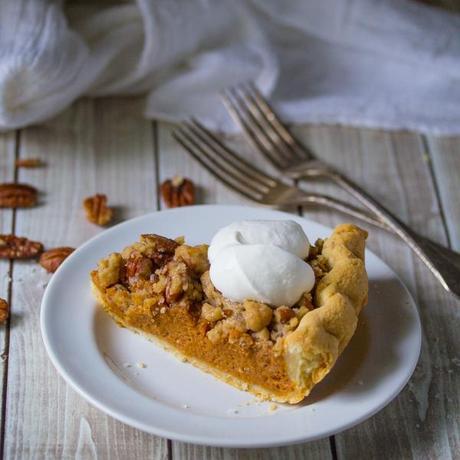 Bourbon Pumpkin Pie with Salted Brown Butter Pecan Streusel