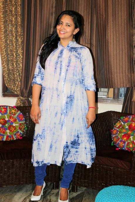 A Day In Westside Bandhni Kurta in White and Blue!