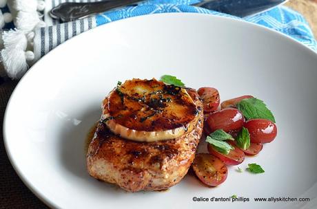 Cajun Pork Chops with Brown Sugar Buttered Apple Grapes & Fresh Mint
