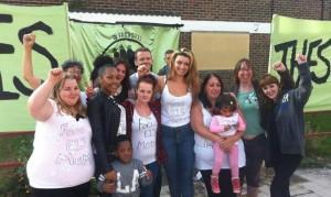 Some of the 29 Focus E15 mums outside the Carpenter's estate flats in Stratford, east London.