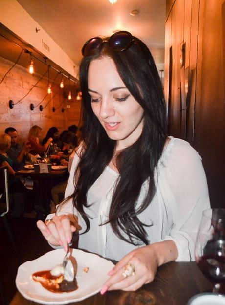Sage enjoying dessert at thoroughbred food and drink in Toronto