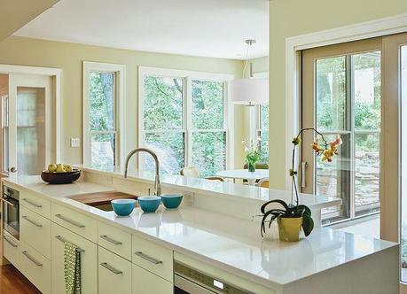 kitchen island with a view of the breakfast nook