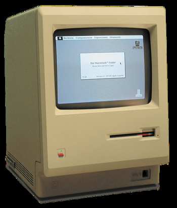A Macintosh 128k, the first Macintosh model, i...