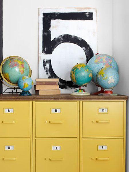 Refinished Yellow File Cabinets with Wood Top