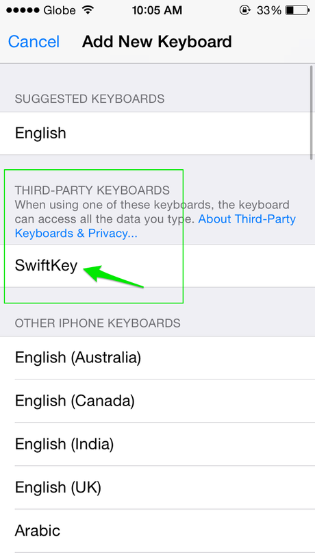 How to install third-party keyboard in iOS 8?