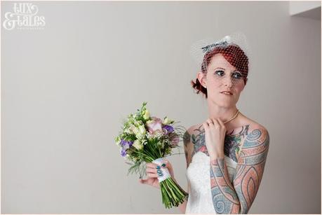 Wedding Photography at The Orangery Wakefield | Tattooed Bride | Bride Preparation | Tux & Tales Photography | bride looks in mirror