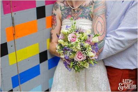 Wedding Photography at The Orangery Wakefield | Tattooed Bride | Couples portraits | Tux & Tales Photography | mixed flowers