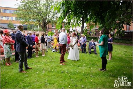 Wedding Photography at The Orangery Wakefield | Tattooed Bride | Outside ceremony | Tux & Tales Photography |  
