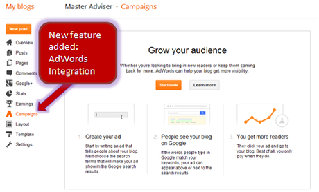 New Feature In Blogger: AdWords Campaign