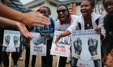 Several hundred people turned out in Nairobi, Kenya, to call for an end to poaching. Photograph: Dai Kurokawa/EPA