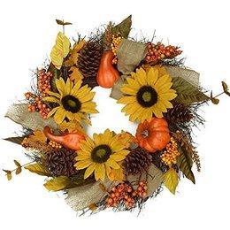 Floral Home Decor: Sunflower Pumpkin Fall Wreath with Burlap