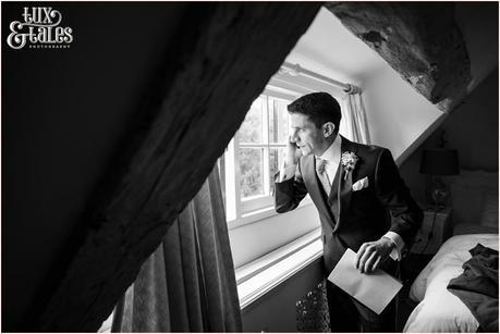 Groom preparation | Sheene Mill Wedding Photographer | Same Sex Wedding | Two Grooms | Tux & Tales Photography | Groom looks out window