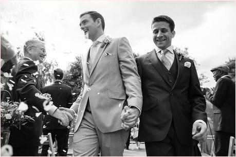 Outside Ceremony in Gazebo | Sheene Mill Wedding Photographer | Same Sex Wedding | Two Grooms | Tux & Tales Photography | Confetti