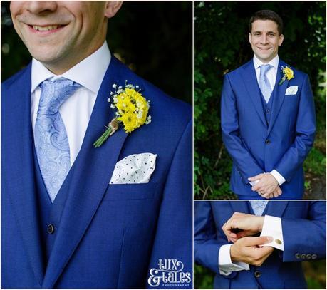 Groom suit details with yellow buttonhole | Sheene Mill Wedding Photographer | Same Sex Wedding | Two Grooms | Tux & Tales Photography