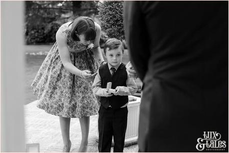 Outside Ceremony in Gazebo | Sheene Mill Wedding Photographer | Same Sex Wedding | Two Grooms | Tux & Tales Photography | paigeboy giving rings