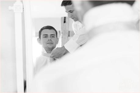 Groom preparation | Sheene Mill Wedding Photographer | Same Sex Wedding | Two Grooms | Tux & Tales Photography | Tying Tie