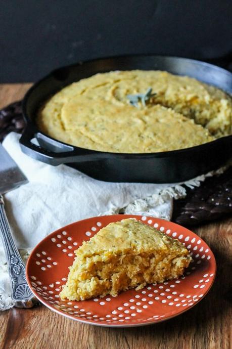 Brown Butter Sage Skillet Cornbread | The subtle flavors of brown butter and sage make this dish extra special! Recipe from Bakerita.com