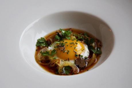 Egg with truffle caramelized onion and beef broth #185