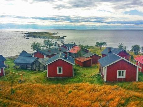 A few of the 40 cabins found on Maakalla, a remote fishermen's island off the coast of Kalajoki, Finland.