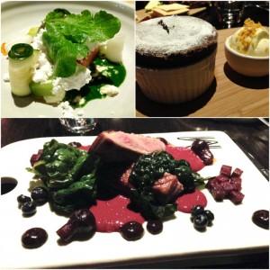 Confit salmon, duck breast, chocolate souffle - the food was fine